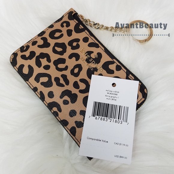 Kate Spade New York Darcy L-zip Key Chain Wallet Card Holder Brown Leopard Black - Picture 7 of 7